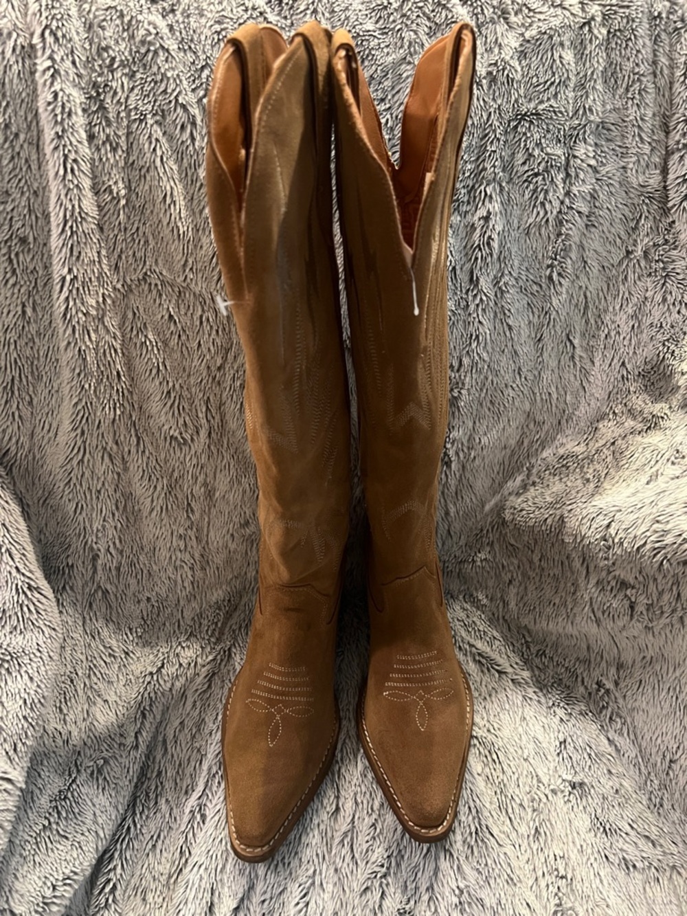 👣DINGO 1969 Thunder Road Camel Tan Suede Cowboy Cowgirl Western Tall Boots 6.5 - Picture 4 of 13